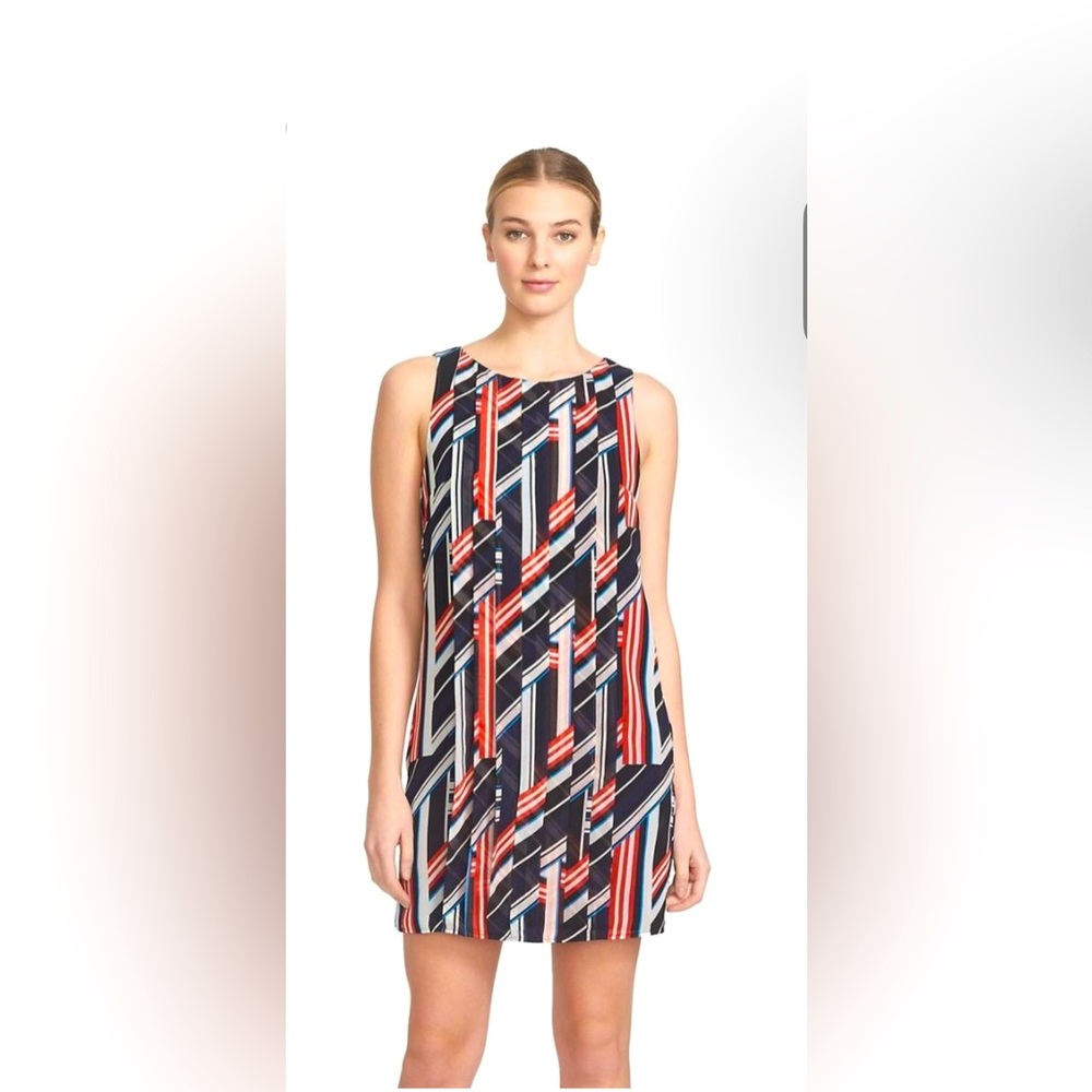 1. State Nautical Preppy Red, White and Blue Mini Pleated Shift Dress Sz L